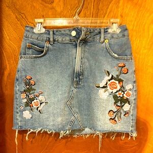 Embroidered Denim Skirt